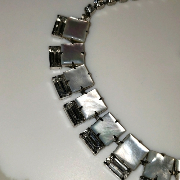 vintage Deco-Style Mother of Pearl Rhinestone Necklace - Picture 3 of 6